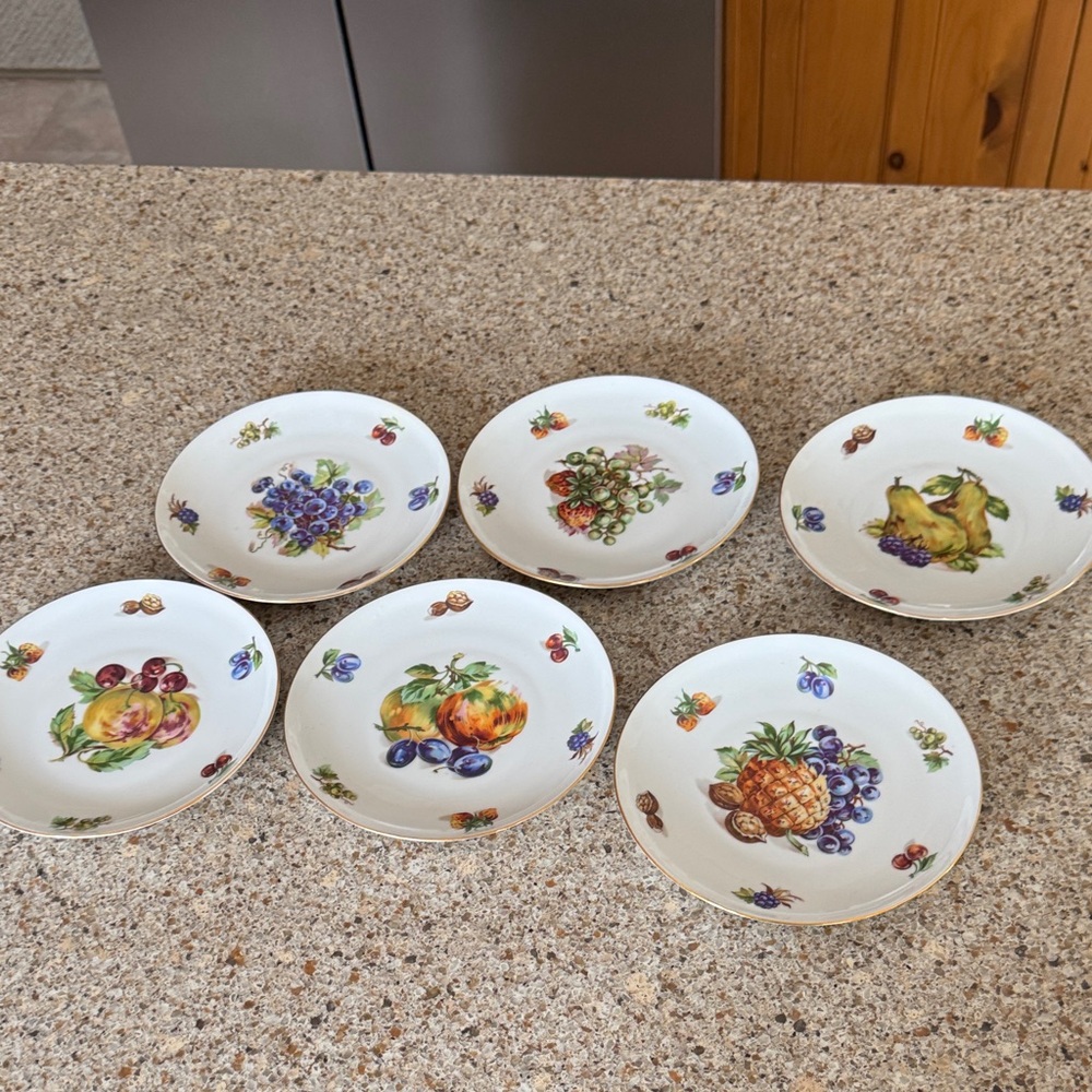Vintage Bohemia China Fruit Design Dessert Plates Set of 6